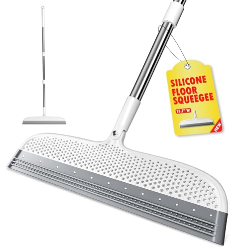 Image of Silicone Floor Squeegee, 180 Rotating Air Broom, Squeegee for Floor with a Long Handle, Magic Broom for Water and Pet Hair Removal on Bathroom Floors, Tile, Deck and Glass, Indoor Cleaning Tool