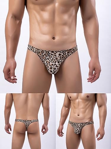 Men's Ice Silk Thong Leopard Low Rise Bikini Briefs Underwear3