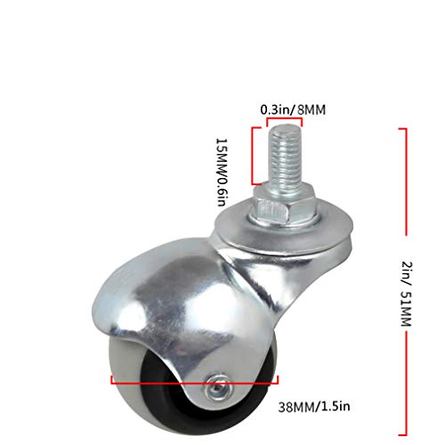 Set of 5 Heavy-Duty 2" Nylon Ball Casters Wheels - Swivel Furniture Casters with 120kg Load Capacity for Office Chairs, M8/M10 Bolt Compatible(Silver,1.5inch8mm)