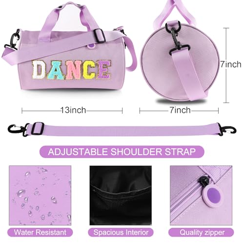 Image of Dance Ballet Bag for Girls Sport Gym Duffle Bags Overnight Travel Bags Fun Dance Workout Duffel Bag Toddler Cute Bag for Dancers, Girls, Teens, Student Athletes (Purple)