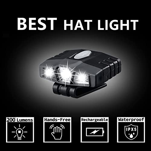 Ultra Bright Hat Light - 200 Lumens Cree Led Clip On Baseball Cap Light, Rechargeable Mini Hands Free Headlamps For Camping Running Fishing Working - Ipx5 Waterproof - 2023 Upgraded #TOP1