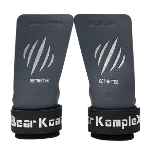 Bear KompleX - Premium Hand Grips for Fitness & Gymnastics, No-Slip Pull Up Grips for Weight Lifting, Strength Training & Bar Work, Palm Protection with Padded Wrists, Carbon No-Hole Design - Medium