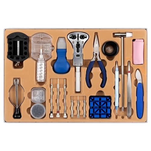 Sh! H&S Kit Herramientas para Reparacion de Relojes - 155uds - Herramienta Relojero Profesional para Abrir, Eslabones y Lomos, Cambiar Correa Reloj