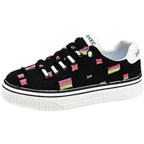 Image of Vrupons Retro Casual Skate Shoes for Men - Vintage Canvas Sneakers with Distressed Design - Stylish Lightweight Footwear Black