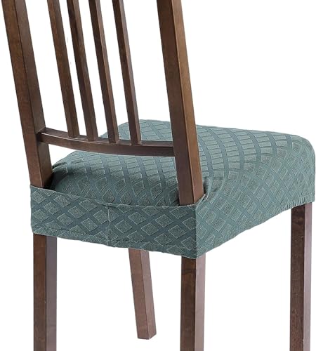 Image of SearchI Dining Chair Seat Covers Set of 6 Rear Covered, Diamond Aegean Teal