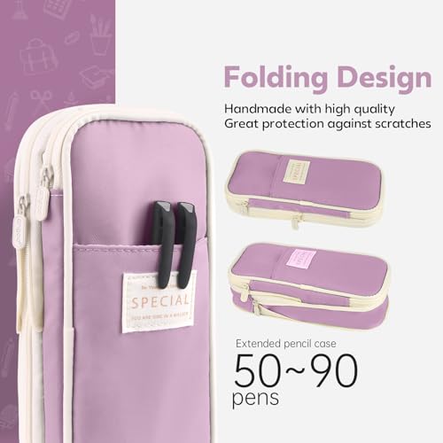 Image of Pencil Case, Large Capacity Aesthetic Pencil Cases with Durable Zipper, Big Stationery Pencil Pouch for Women & Men, Adults Portable Storage Organizer Bag for College, office, Travel (Purple)