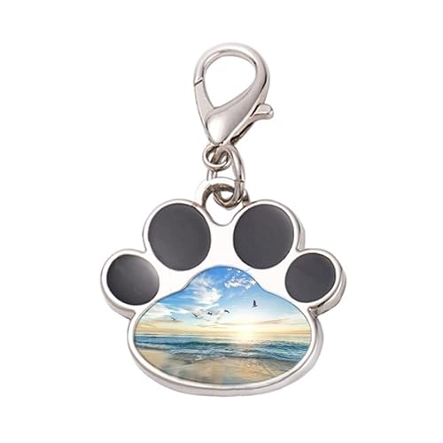DIYthinker?Ocean Sand Beach Bird Sea Picture Pet Tag Keychain Dog Cat ID
