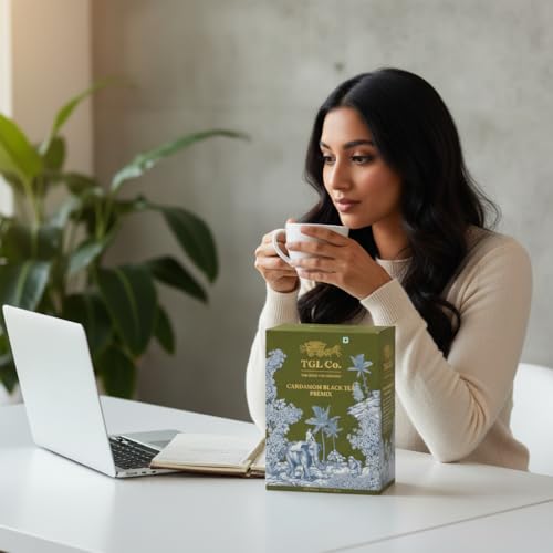 Image of TGL Co. Instant Cardamom Black Tea Premix (14 Sachets) Quick & Easy To Make Elaichi (Cardamom) Flavored Tea Premix Sachets - 14g Per Serve