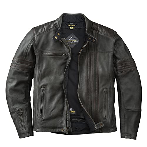 ScorpionEXO 1909 Vintage Leather Motorcycle Jacket Ventilated with Removable Thermal Liner and CE Rated Armor Included (Black/Brown - Medium)