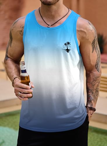Image of VOGSTART Mens Hawaiian Beach Tank Tops Summer Vacation Muscle Top Graphic Sleeveless Shirts (S-3XL)
