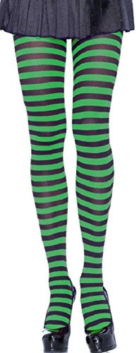 Leg Avenue Damen Strumpfhose 60 DEN Schwarz Grün quer geringelt Einheitsgröße 36 bis 40 Cover