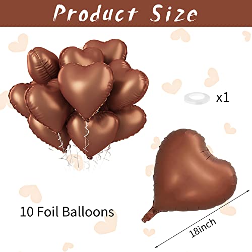Image of 10PCS Brown Khaki Heart Shape Balloons - 18inch Chocolate Coffee Foil Heart Balloons for Helium Neutral Love Jungle Safari Birthday Party, Valentines Day