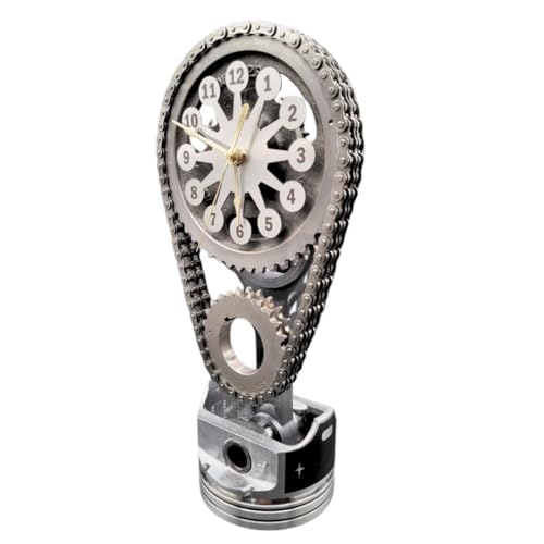 Clock9nine Chevy Big Block Rotating Gear Clock Stainless Steel Timing Chain Piston Art Muscle Car Enthusiast Gift Classic Chevy Garage Decor Hot Rod Man Cave Collectible Car Show Trophy