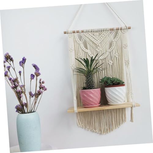 Étagère murale macramé bohème bois suspendue avec rangement salon