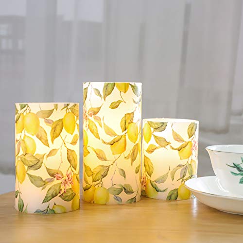 Silverstro Flameless Candles Lemon Tree Decor Real Wax Led Candles Remote Flickering Battery Operated Candles For Christmas Party Home Botanical Room Lemon Decorations - Set Of 3 #TOP3