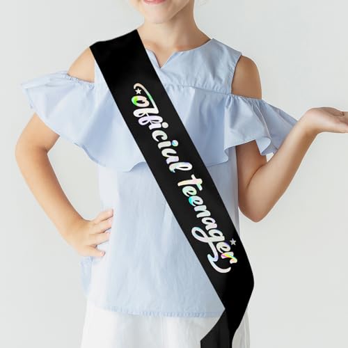 Official Teenager Sash, Teen 13th Birthday Gifts Party Supplies, It's My 13th Birthday Sash,Black with Laser Print2