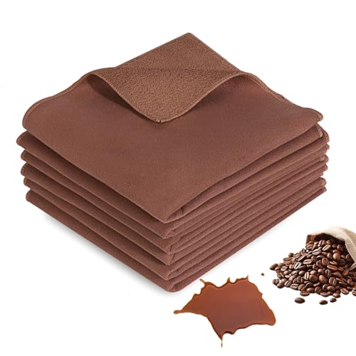 Wusboo Set de 6 Paños Microfibra para Barista - Paños Mágicos 500GSM para Máquinas de Café y Portafiltros - Bayetas Superabsorbentes para Cocina y Limpieza de Autos - Sin Rayas - 30x30 cm, Marrón