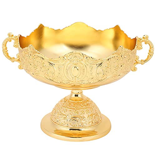 Gold Serving Tray, European Style Luxury Fruit Plate, Large Gold Plastic Food Tray to Hold Fruits/Bread/Cakes and Pastries Elegant Luxurious Food Bowl for Living Room/Kitchen/KTV/Hotel