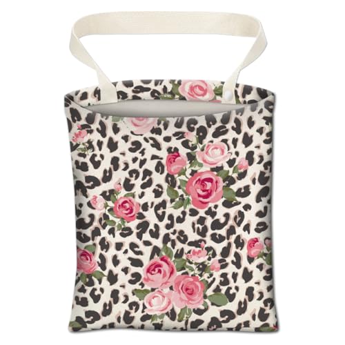Image of Car Trash Can, Cute Car Trash Bag, Hanging Car Organizer and Storage Bag, Trash Bin for Car Accessories, Vehicle, Travelling, Camping Pink Rose and Leopard