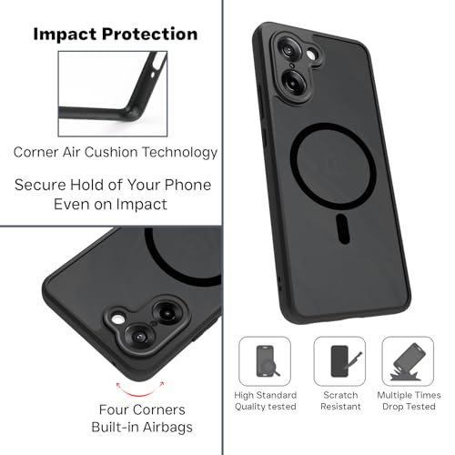 Image of RIGGEAR Shockproof Sleek Hybrid Armor Magnetic Back Cover Case Compatible with MagSafe Accessories for OnePlus Nord CE5 / Nord CE 5 5G (Smoke Black Matte PC + Black TPU Bumper)