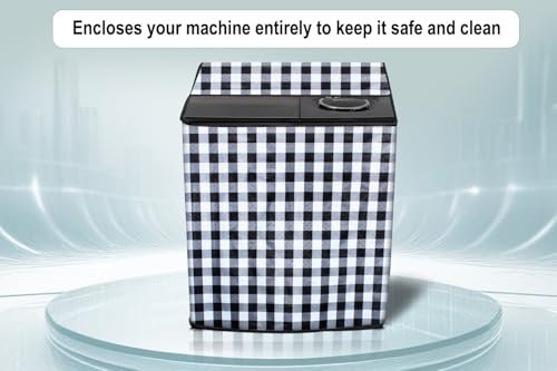 Image of Stylista Waterproof and Dustproof PVC Washing Machine Cover Compatible for Godrej 10 Kg Semi-Automatic Top Loading WSEDGE NEO 100 5.0 PB3 SLGR, Gingham Pattern Black & White