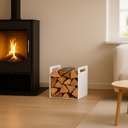 Support à bois de chauffage design moderne en métal robuste blanc - 3