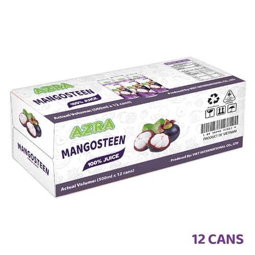 AZRA 100% Mangosteen Juice 500 ml Can (Pack of 12) – Real Fruit Beverages with No Sugar Added – Healthy Drinks and Fresh Juice – Natural 100 Percent Fruit Drink – 16.9 fl oz Cans