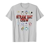 One Piece Anime Straw Hat Crew Jolly Roger Logos T-Shirt, Men, Silver Grey, X-Large