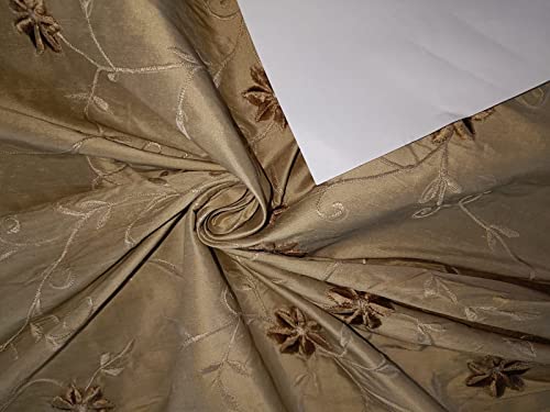 Dupioni Dupe17 Broderie en soie Vert taupe coupon tissu 137 cm de large au mètre