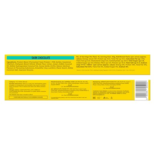 Image of Yogabar 10g Protein Wafer Bars | Dark Chocolate Flavor | Crunchy High-Protein Snack | Source of Protein & Fiber | 0% Maida | Made with Millets | 40g Each | Pack of 10