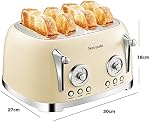 Savania 4-Slice Stainless Steel Wide Slot Vintage Bread Toaster (Beige-4 slice)