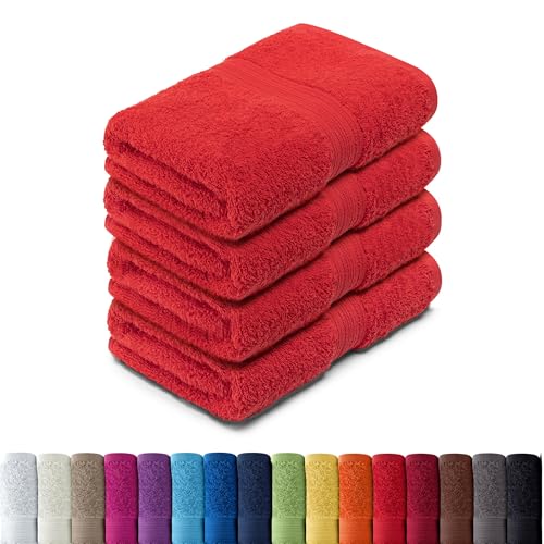 AR Line 4er Pack zum Sparpreis, Frottier Handtuch-Serie - in 7 Größen und 16 Farben 100% Baumwolle 500 g/m², 4er Pack Saunatücher (70x200 cm) in Rot