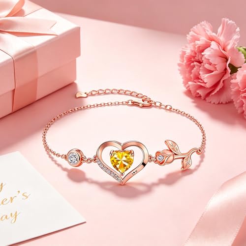 Image of 1CT Rose Heart Bracelet Moissanite Lab-Grown Sapphire Ruby Emerald&More 18K White Rose Gold Plated Anniversary Birthday Gift for Wife Girlfriend Mom Daughter Mothers Day Gift for Mom