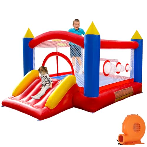 Ballsea PVC Hüpfburg mit Gebläse, Trampolin, Rutsche, Sicherheitsnetz, Diese Hüpfburg ist aus PVC, geeignet für zu Hause, im Freien, Kindergarten, oder kommerziell (Größe: 365 * 283 * 195cm)