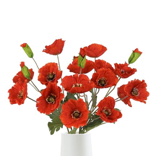 Fqueelvys 5-Piece Red Silk Poppies