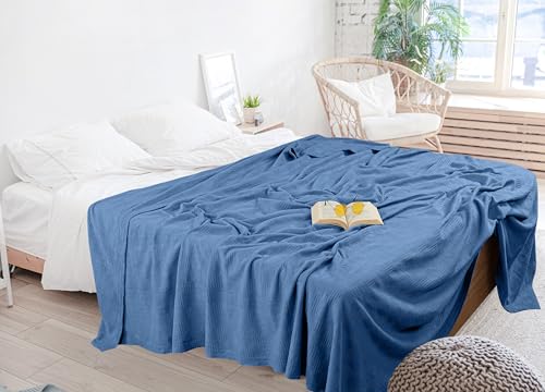 Image of Utopia Bedding 100% Cotton Thermal Blanket Wedgewood Queen Size Soft, Lightweight, Breathable, Cozy Spring and Summer Blankets for Bed, Home Room Decor Gifts for Women and Men (90x90 Inches)