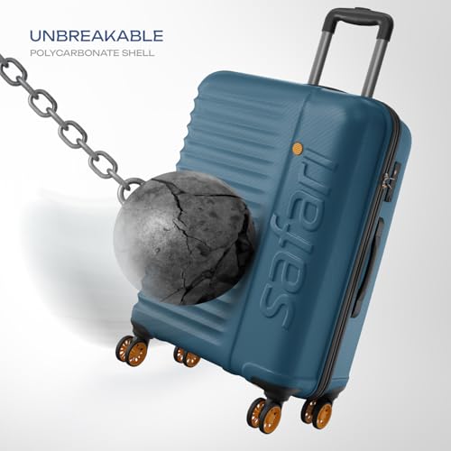 Image of Safari Large Polycarbonate Spinner Wheels Insignia 8 Wheels 81cm Size Check-in Trolley Bag, TSA Lock, Hard Case, XL Size International Travel Luggage, Suitcase for Travel, Ink Blue