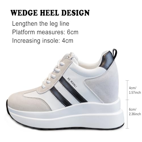 Image of AONEGOLD Platform Sneakers High Hidden Heel Sneakers for Women Wedge Leather Upper Fashion Lace up Increasing 3.94 inch