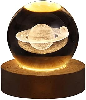 3D Crystal Ball Nightlight Decolamp Solar System Model Decor Science Astronomy Universe Cool Desk Present Space Gifts Decor, Saturn