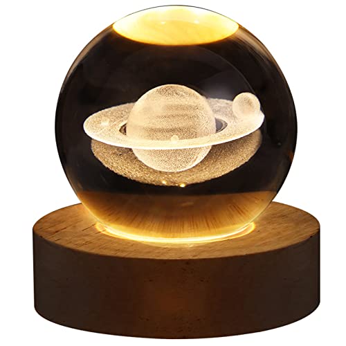 Blanketswarm Sistema solar 3D, bola de cristal, luz nocturna, lámpara LED con base de madera como regalo para niños, novia, madre, escritorio, dormitorio, decoración del hogar Cover