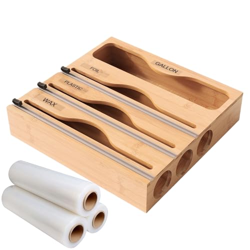 Genérico Organizador De Rollos con Cortador – Cocina Bambú | Cortador para Montaje En Pared Contenedor De Gran Capacidad, Porta Películas, Multifunción, Hogar Y Cocinas