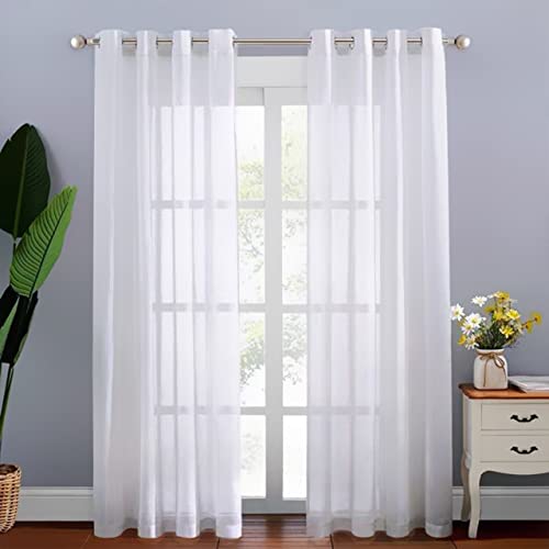 2 Piezas Cortinas habitación salón Modernas translucidas de poliéster, Visillos con Ojales Barra Dormitorio Comedor Cocina Sala Cuarto, Blancas, Lisas (132 cm x 274 cm) Cover