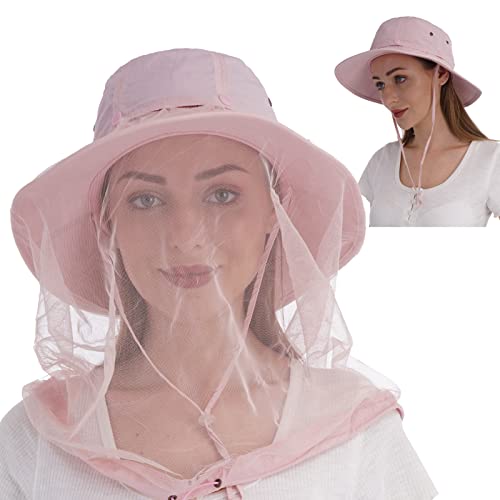 Image of USHAKE Head Net Hat, Safari Hat Sun Hat Bucket Hat with Hidden Net Mesh
