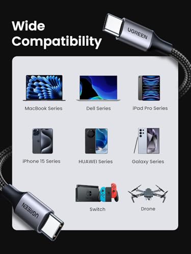 Image of UGREEN USB C to USB C Cable 3.3FT, 60W 2-Pack USB C Cable Nylon Braided Type C Cord for iPhone 17 /16, Galaxy S25 /S24 /S23, Pixel 10 /9, MacBook Air /Pro, Dell XPS, iPad Pro /Mini /Air, Switch, Steam Deck