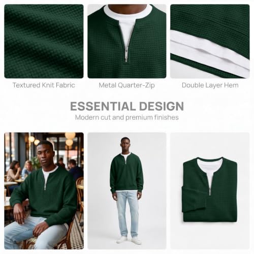 Waffle Shirts for Men Long Sleeve Quarter Zip Fall Y2k Casual Layered Shirt - image 6