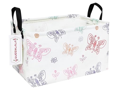 QUEENLALA Rectangular Laundry Hamper/Foldable Nursery Laundry Basket for Organizing/Storage Bin Baskets/Children Toy Office Bedroom/Toy Bin Closet Shelf Baskets（Rec-Colorful Butterfly）