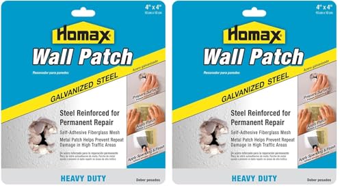 Homax 4"x4" Heavy Duty Galvanized Steel & Reinforced Fiberglass Mesh Wall Patch (Pack of 2) for Drywall & Plaster Repair