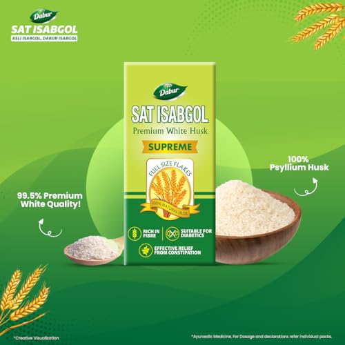Image of Dabur Sat Isabgol (Psyllium Husk) - 90g | Rich in Fiber | Provides Effective Relief from Constipation & Bloating | Promotes Bowel Health | Non-Habit Forming | 100% Ayurvedic