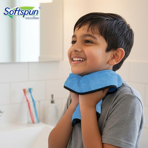 Image of SOFTSPUN Microfiber Baby Hand & Face Wipes 280 GSM 20x30 Cms, 4 Piece Towel Set, Sky Blue! Super Soft & Comfortable for Newborn Baby and Kids Quick Drying Ultra Absorbent in Small Size.