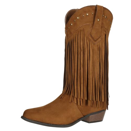 SheSole Women's Extra Wide Calf Fringe Boots Wide Width Western Cowgirl Cowboy Boots Plus Size Comfortable for Full Figures